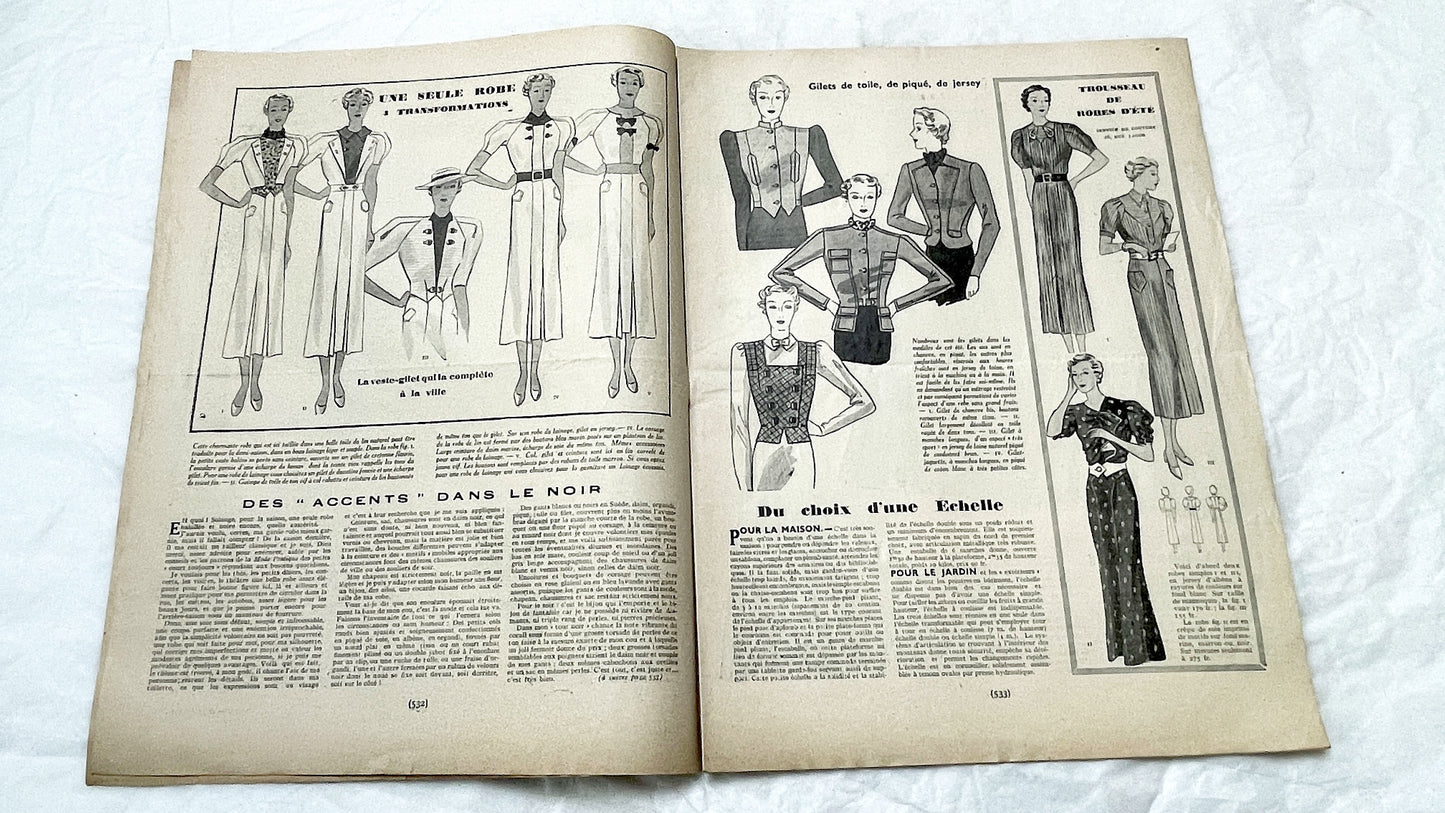 1930s - Vintage French Fashion Magazine - Mode Pratique - Historic Women's Style - Sewing Patterns - Hair Styles - Advertising Collectible