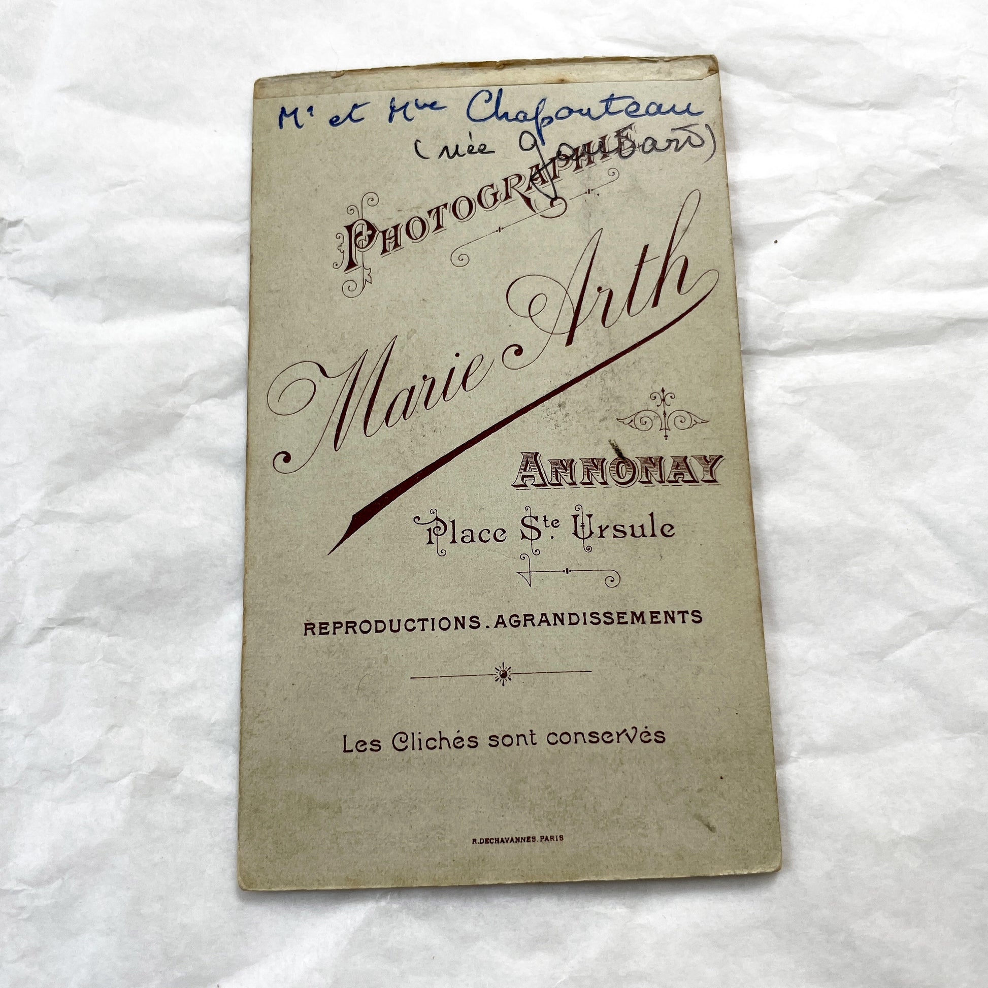 1900s - Vintage French Couple Portrait - Marie Arth Studio Annonay - Elegant Edwardian Era Fashion - Historical Photograph