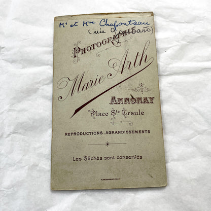 1900s - Vintage French Couple Portrait - Marie Arth Studio Annonay - Elegant Edwardian Era Fashion - Historical Photograph