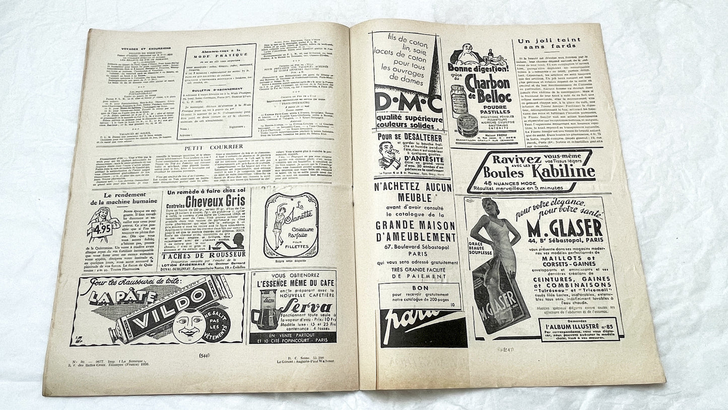 1930s - Vintage French Fashion Magazine - Mode Pratique - Historic Women's Style - Sewing Patterns - Hair Styles - Advertising Collectible