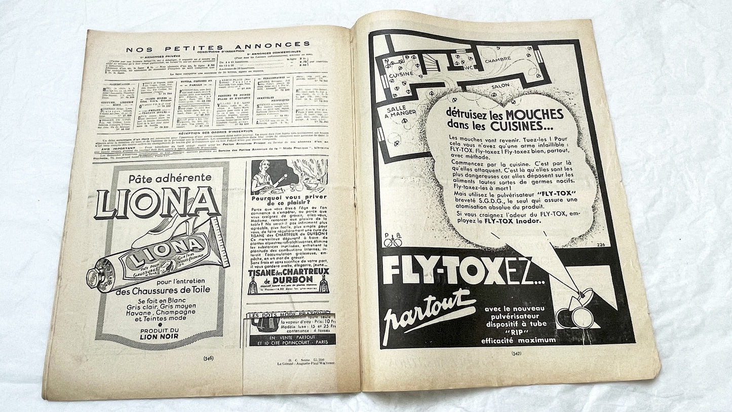1930s - Vintage French Fashion Magazine - Mode Pratique - Historic Women's Style - Sewing Patterns - Hair Styles - Advertising Collectible