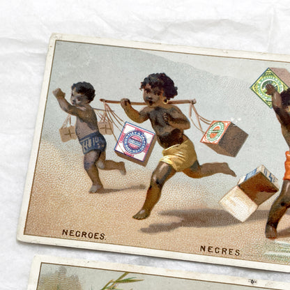 Late 19th - Two large Vintage Huntley & Palmers Advertising Chromos - Global Children Illustrations - Colonial Era Collectible Art Cards
