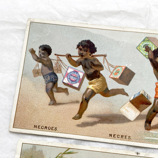 Late 19th - Two large Vintage Huntley & Palmers Advertising Chromos - Global Children Illustrations - Colonial Era Collectible Art Cards