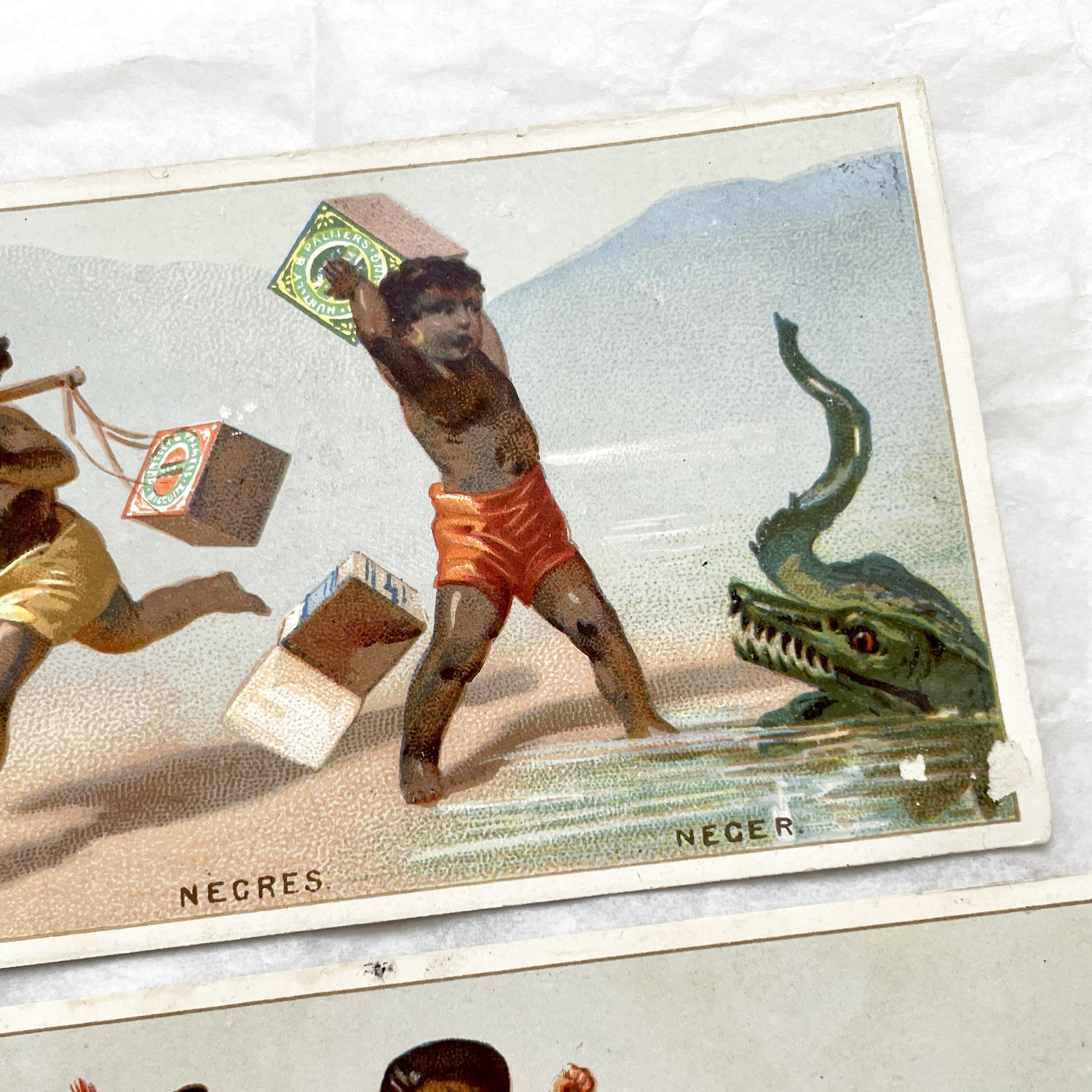 Late 19th - Two large Vintage Huntley & Palmers Advertising Chromos - Global Children Illustrations - Colonial Era Collectible Art Cards