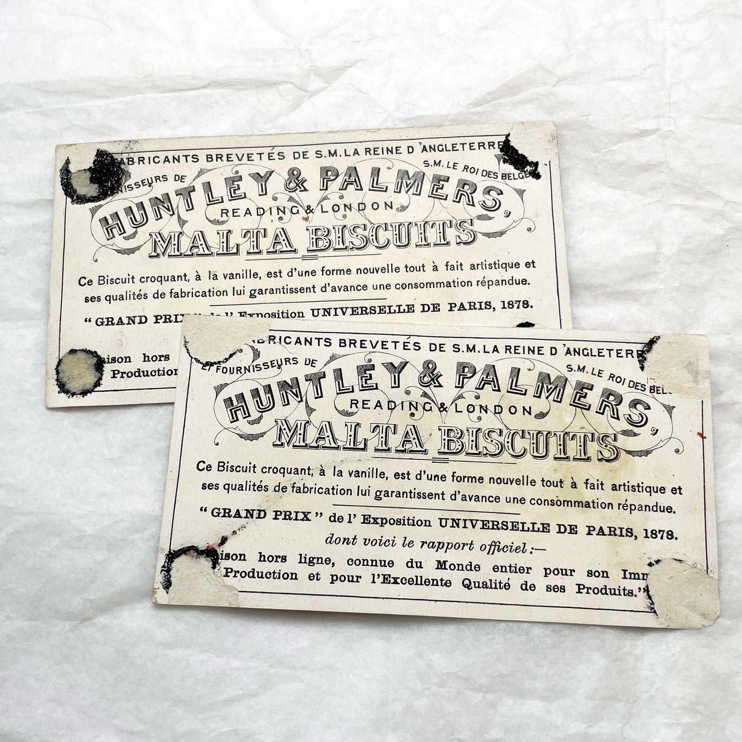 Late 19th - Two large Vintage Huntley & Palmers Advertising Chromos - Global Children Illustrations - Colonial Era Collectible Art Cards