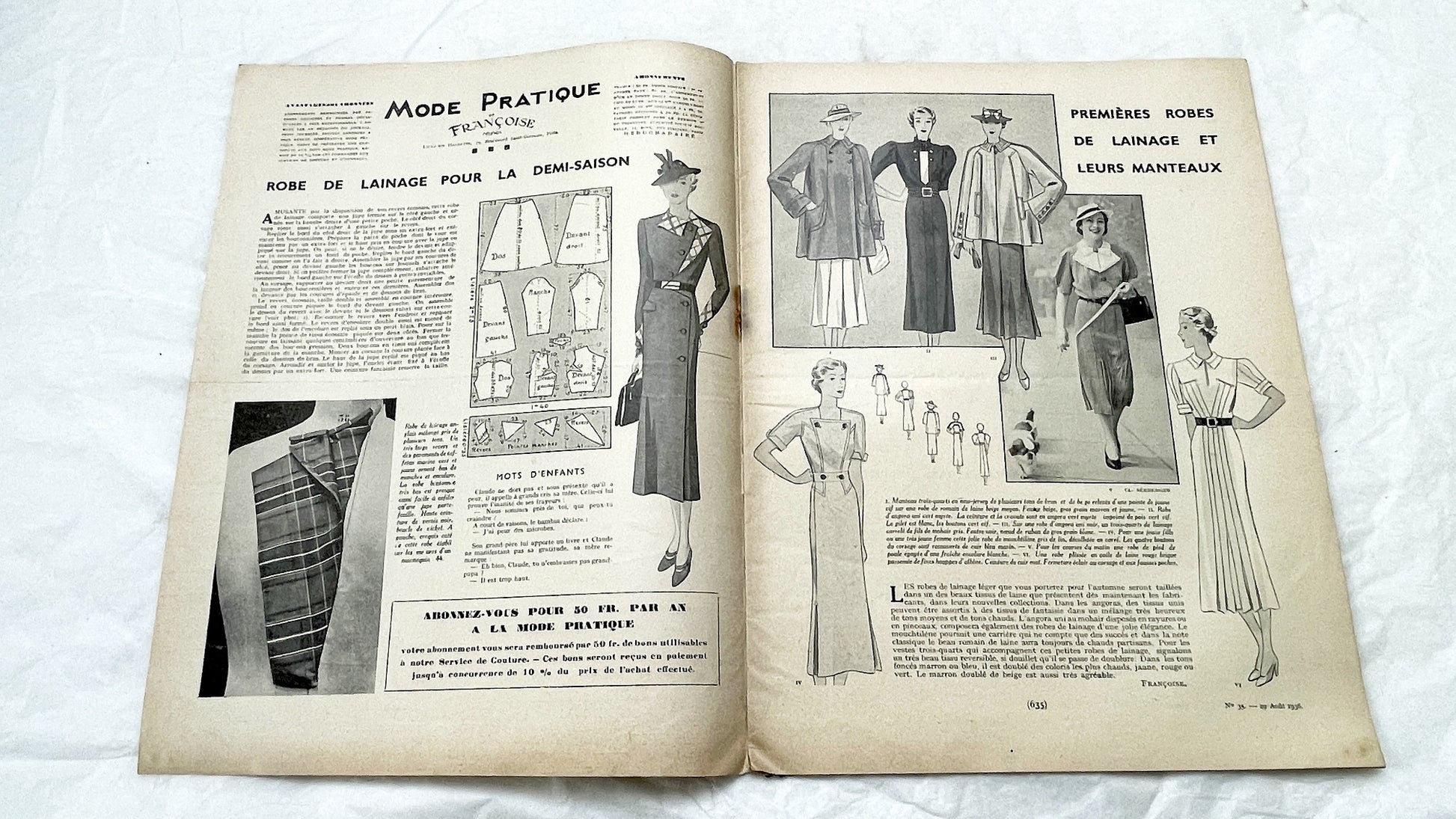 1930s - Vintage French Fashion Magazine - Mode Pratique - Elegant Style - Sewing Patterns - Home Crafts and Lifestyle Advice