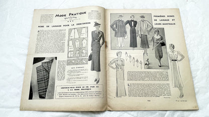 1930s - Vintage French Fashion Magazine - Mode Pratique - Elegant Style - Sewing Patterns - Home Crafts and Lifestyle Advice