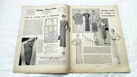 1930s - Vintage French Fashion Magazine - Mode Pratique - Elegant Style - Sewing Patterns - Home Crafts and Lifestyle Advice