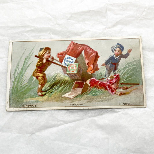 Late 19th - Huntley & Palmer's Advertising Trade Card - Hindoos Coffee Cheese Biscuits Chromo Collectible - Vintage British Food Ephemera