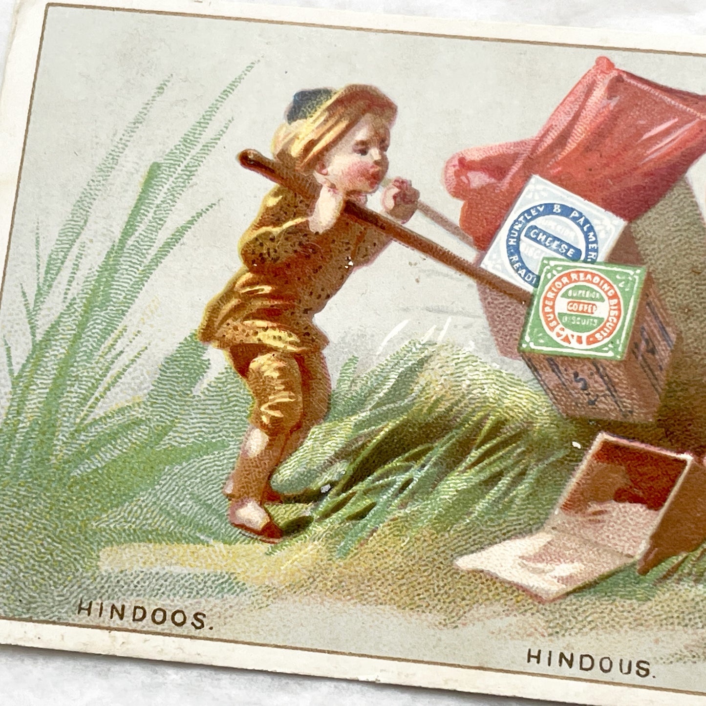 Late 19th - Huntley & Palmer's Advertising Trade Card - Hindoos Coffee Cheese Biscuits Chromo Collectible - Vintage British Food Ephemera