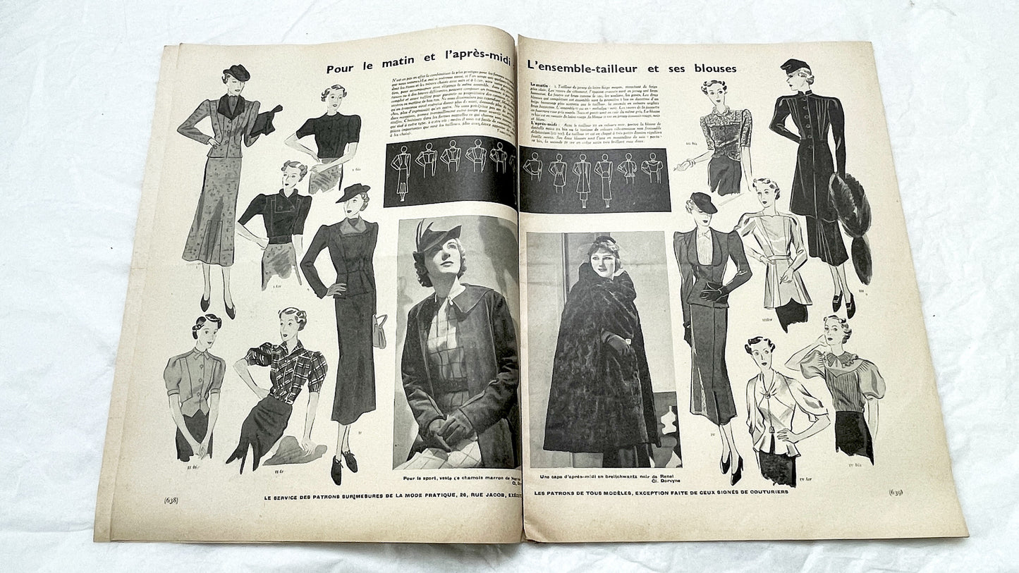 1930s - Vintage French Fashion Magazine - Mode Pratique - Elegant Style - Sewing Patterns - Home Crafts and Lifestyle Advice