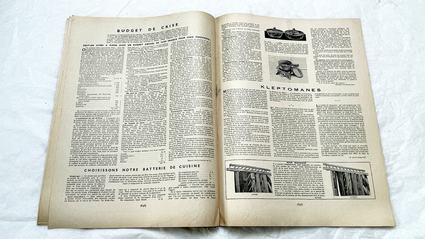 1930s - Vintage French Fashion Magazine - Mode Pratique - Elegant Style - Sewing Patterns - Home Crafts and Lifestyle Advice
