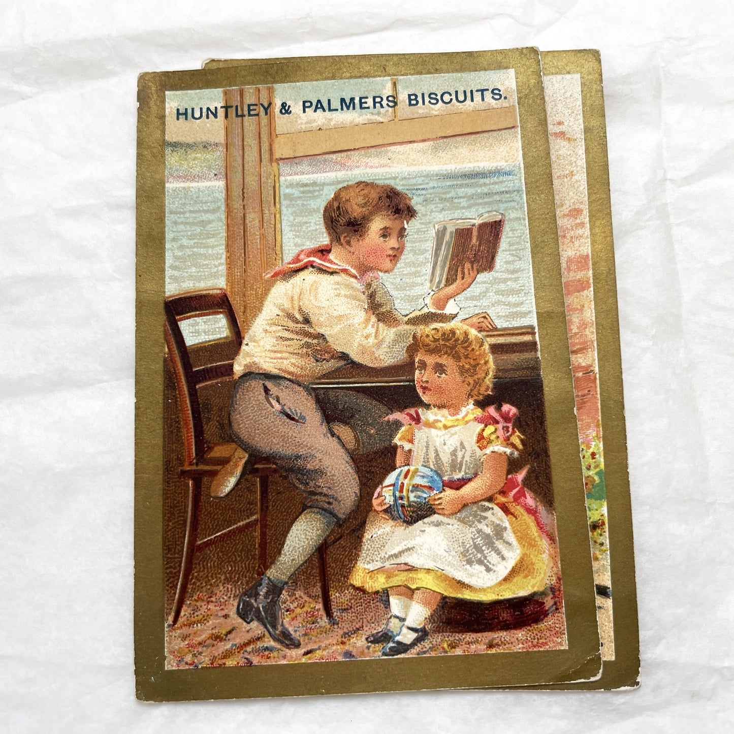 Late 19th - Three Vintage Huntley & Palmers Biscuits Trade Cards - Chromolithograph Children Illustrations - Antique Advertising