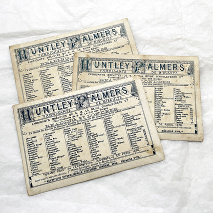 Late 19th - Three Vintage Huntley & Palmers Biscuits Trade Cards - Chromolithograph Children Illustrations - Antique Advertising