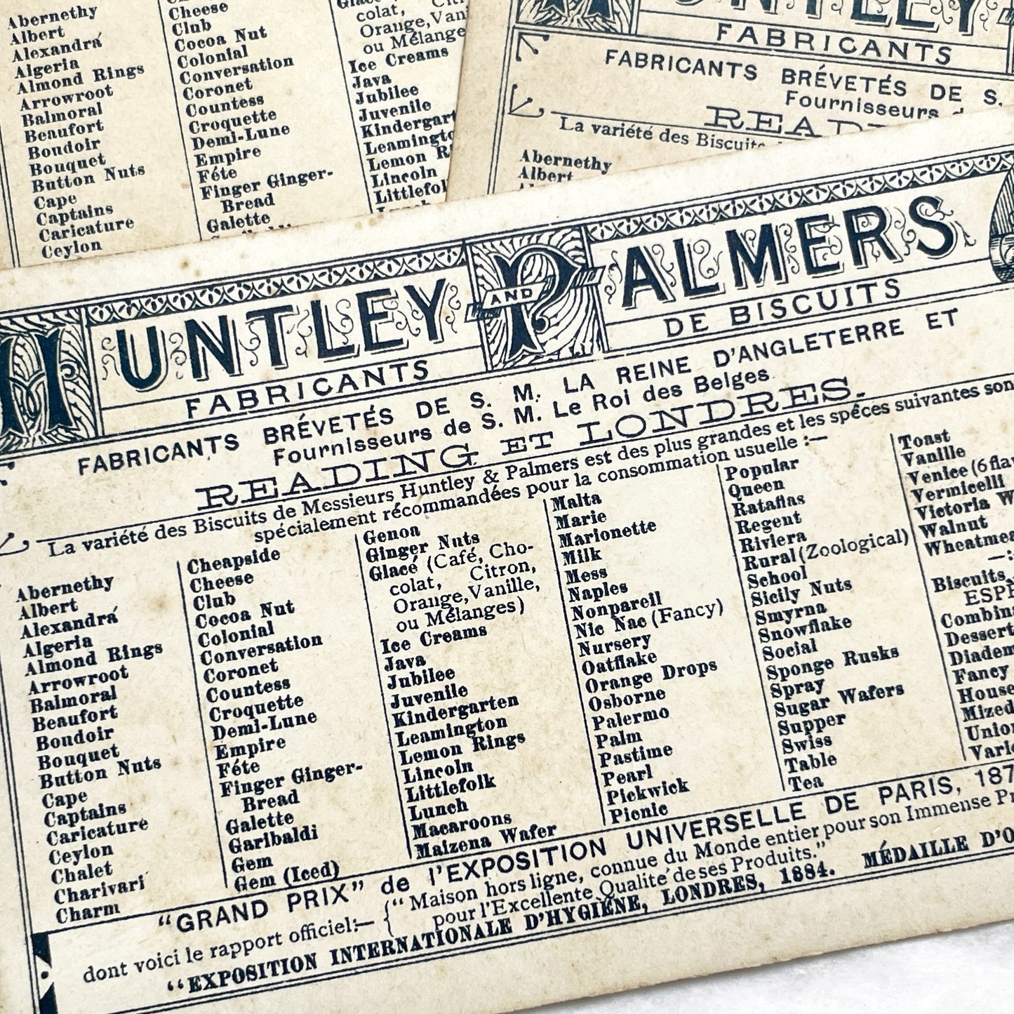 Late 19th - Three Vintage Huntley & Palmers Biscuits Trade Cards - Chromolithograph Children Illustrations - Antique Advertising