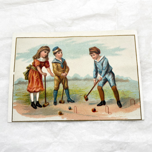 Late 19th - Victorian Children Croquet Game Print - Vintage Chromolithograph Illustration - Leisure Sport Ephemera Collectible Artwork