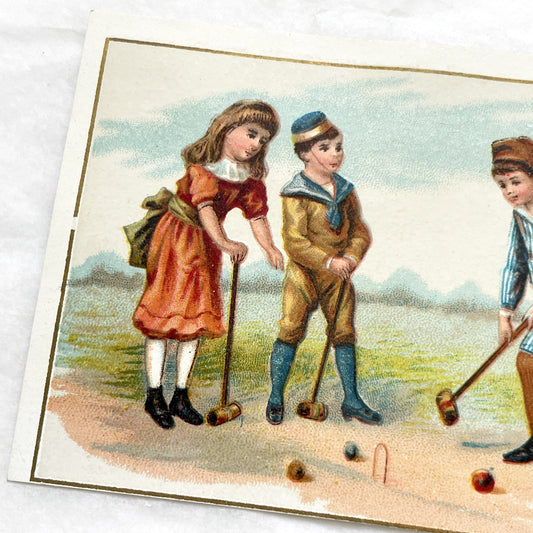 Late 19th - Victorian Children Croquet Game Print - Vintage Chromolithograph Illustration - Leisure Sport Ephemera Collectible Artwork