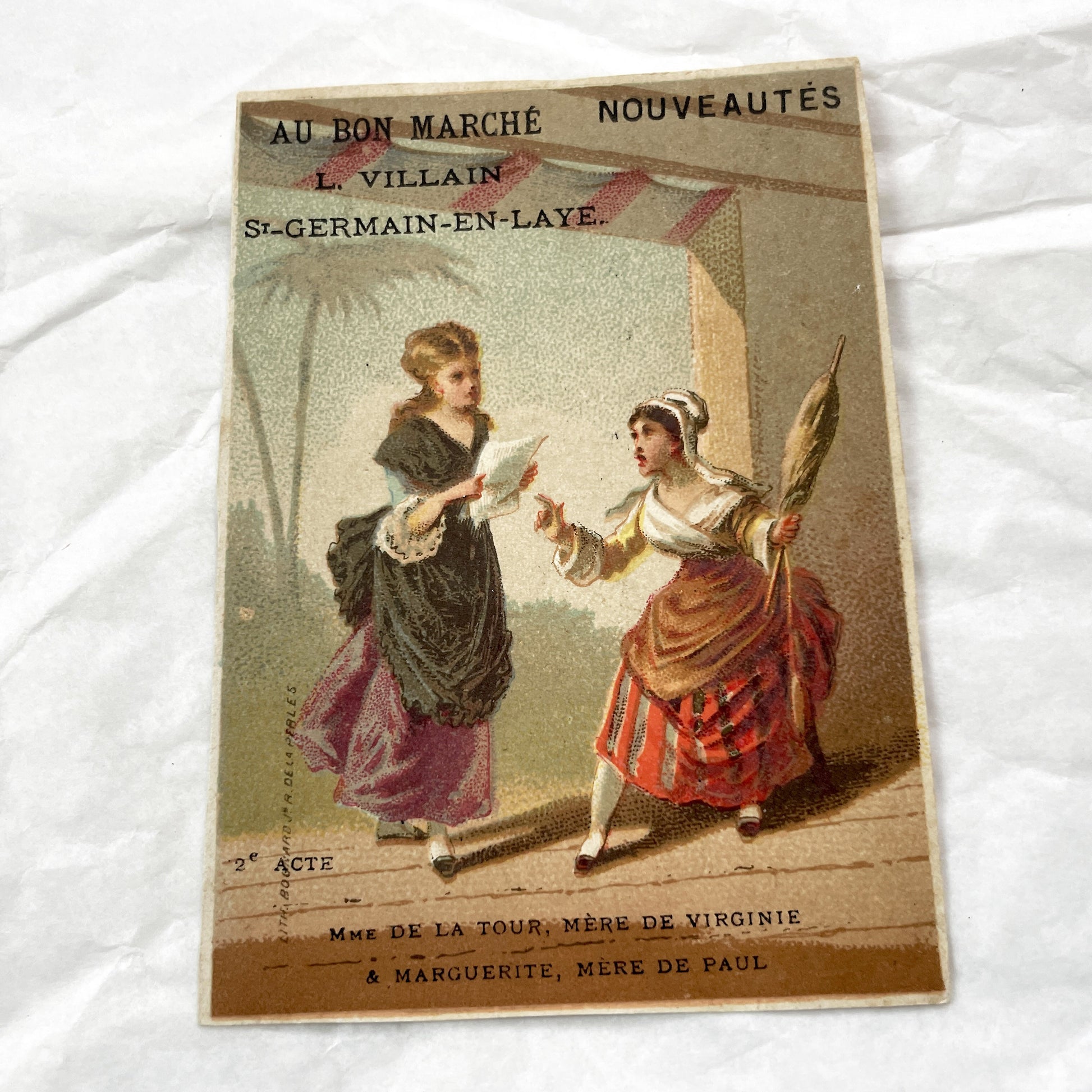 Late 19th Century  - Two French Chromos - Paul et Virginie Trade Cards - Au Bon Marché St-Germain-En-Laye Advertising Ephemera Collectible