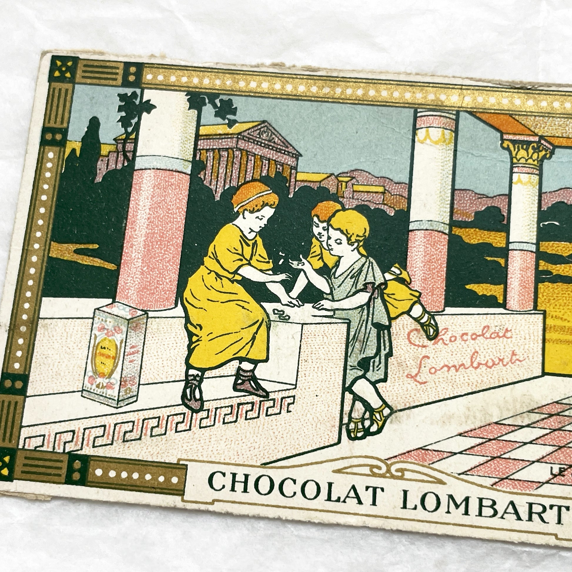 1900s - Vintage Chocolat Lombart Advertising Card - Ancient Roman Game Of Knucklebones - Antique French Chromo Card - Historical Scene