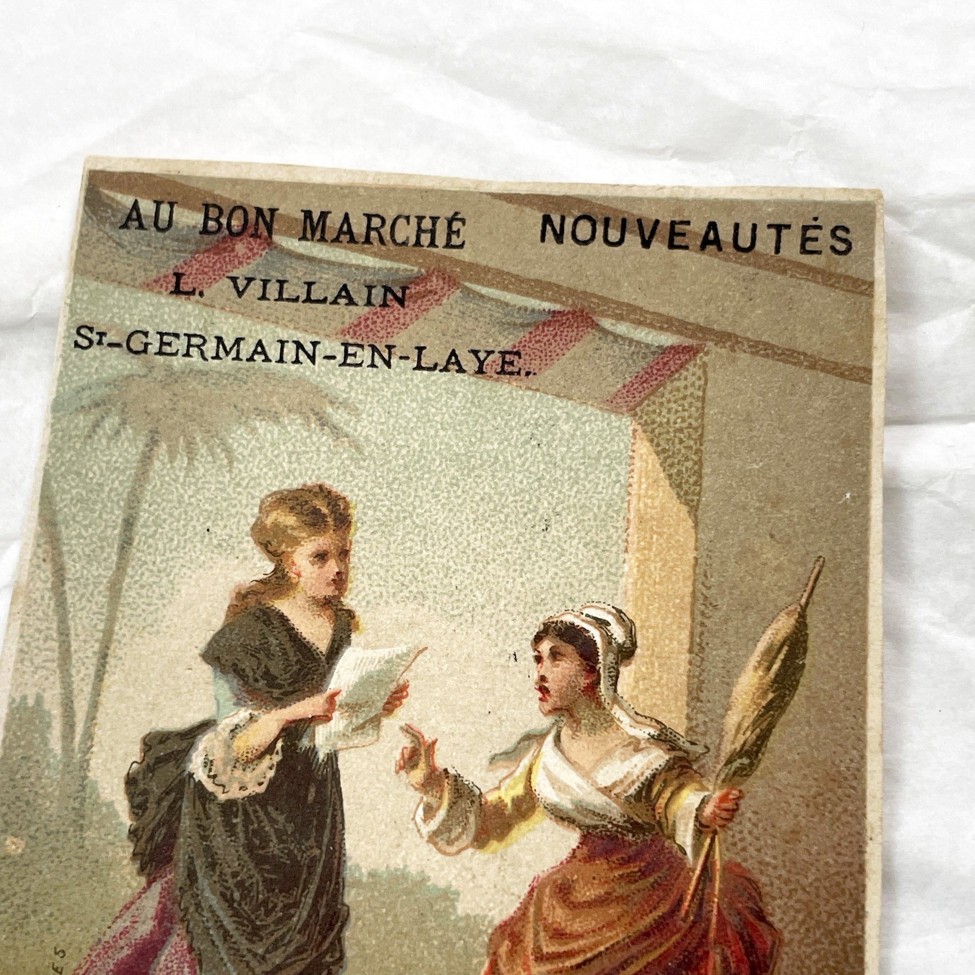 Late 19th Century  - Two French Chromos - Paul et Virginie Trade Cards - Au Bon Marché St-Germain-En-Laye Advertising Ephemera Collectible