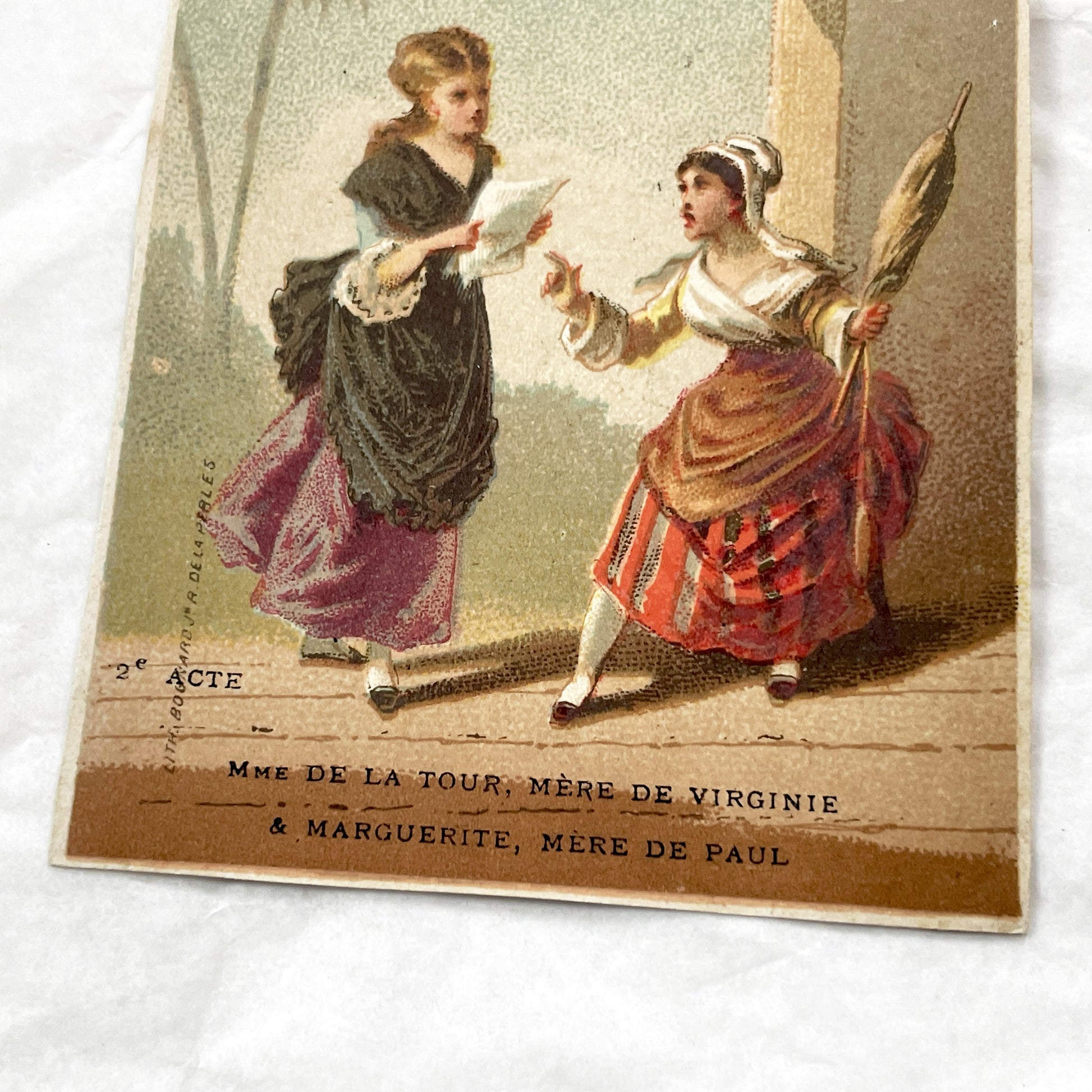 Late 19th Century  - Two French Chromos - Paul et Virginie Trade Cards - Au Bon Marché St-Germain-En-Laye Advertising Ephemera Collectible