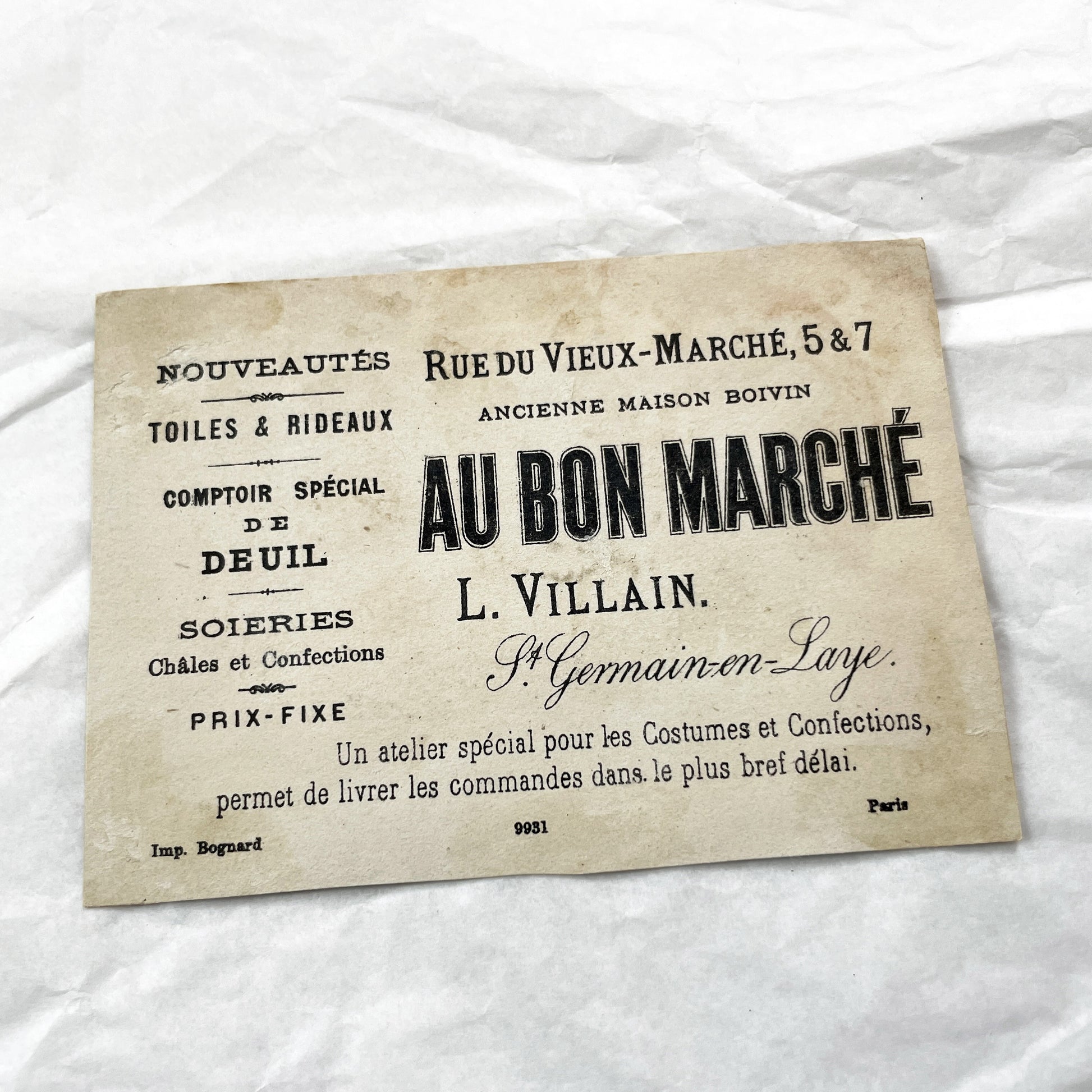 Late 19th Century  - Two French Chromos - Paul et Virginie Trade Cards - Au Bon Marché St-Germain-En-Laye Advertising Ephemera Collectible