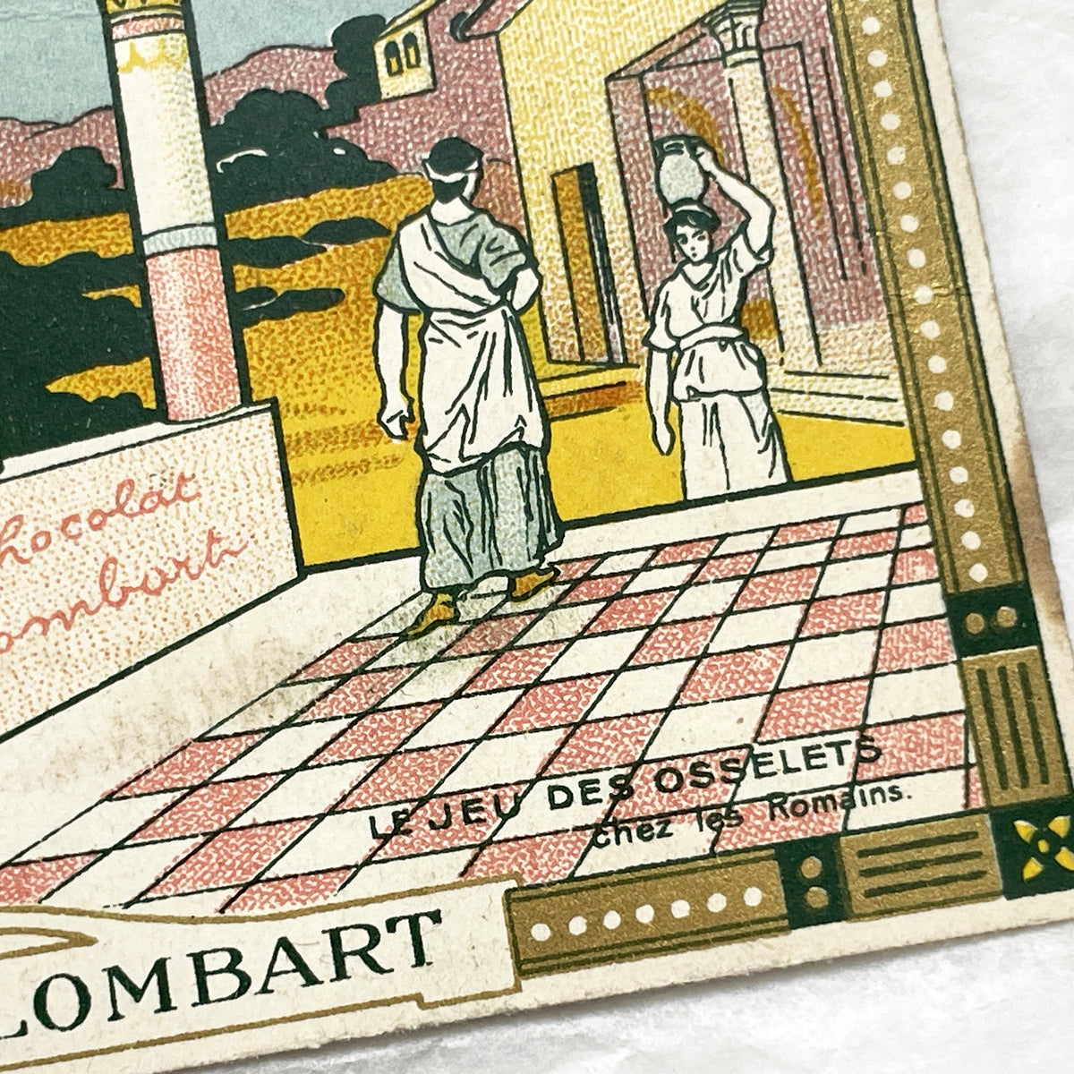 1900s - Vintage Chocolat Lombart Advertising Card - Ancient Roman Game Of Knucklebones - Antique French Chromo Card - Historical Scene