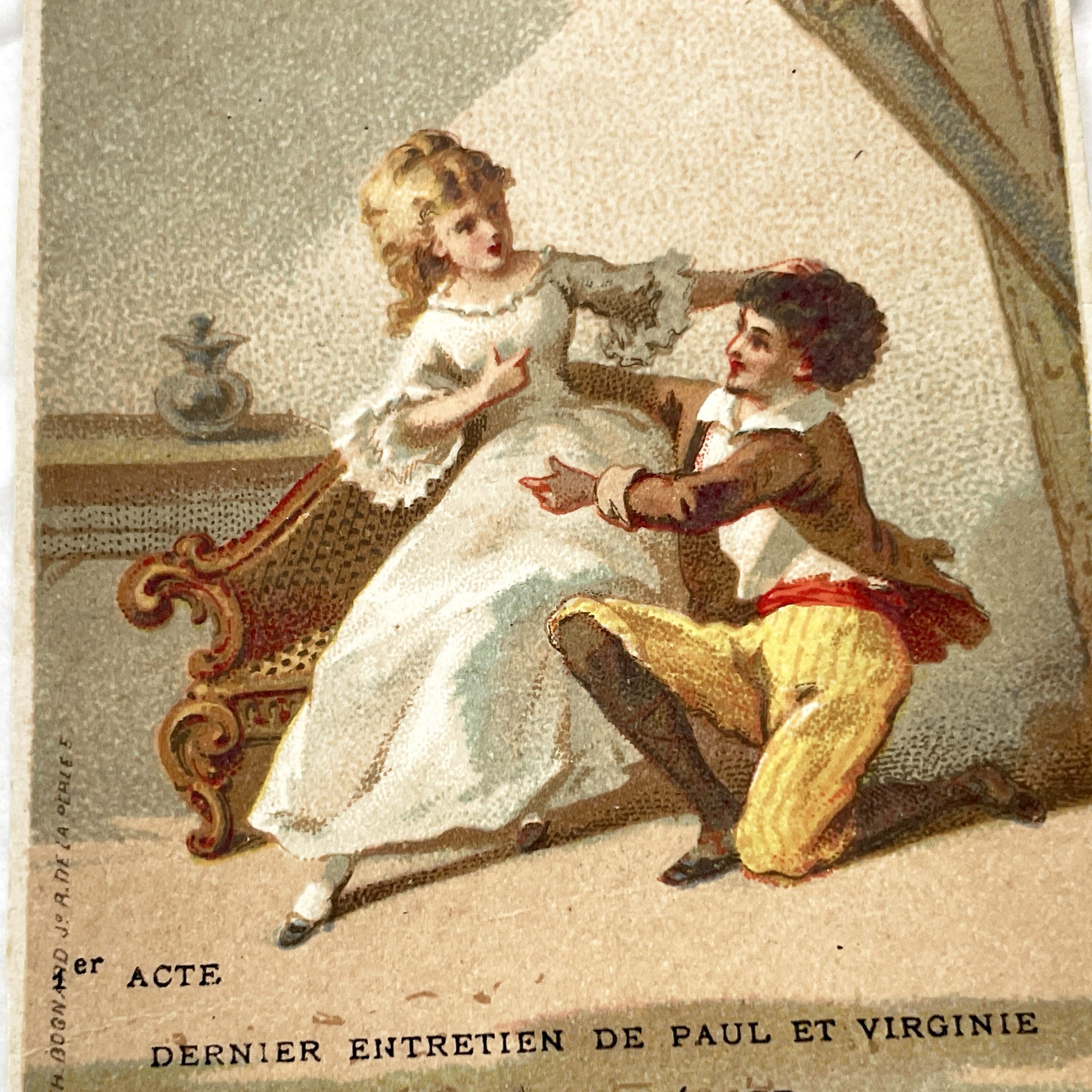 Late 19th Century  - Two French Chromos - Paul et Virginie Trade Cards - Au Bon Marché St-Germain-En-Laye Advertising Ephemera Collectible