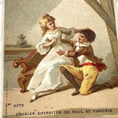 Late 19th Century  - Two French Chromos - Paul et Virginie Trade Cards - Au Bon Marché St-Germain-En-Laye Advertising Ephemera Collectible
