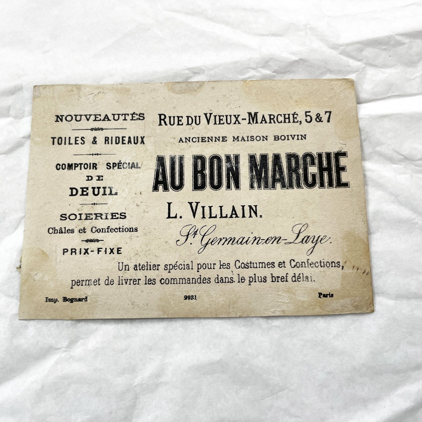 Late 19th Century  - Two French Chromos - Paul et Virginie Trade Cards - Au Bon Marché St-Germain-En-Laye Advertising Ephemera Collectible
