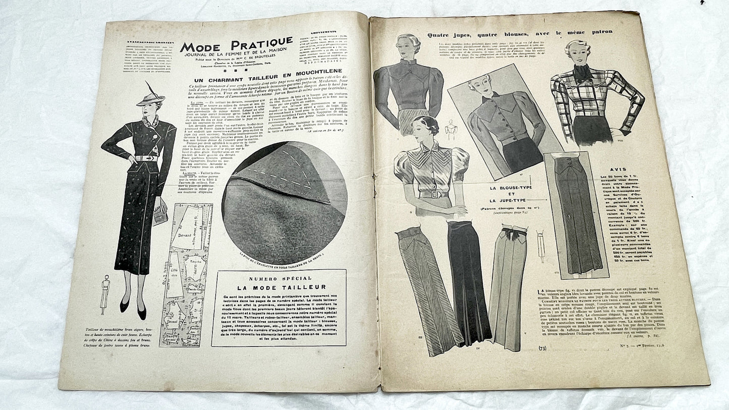 1930s - Vintage French Fashion Magazine Mode Pratique - Tailleurs Manteaux Special Issue - Women's Clothing Patterns - Hachette