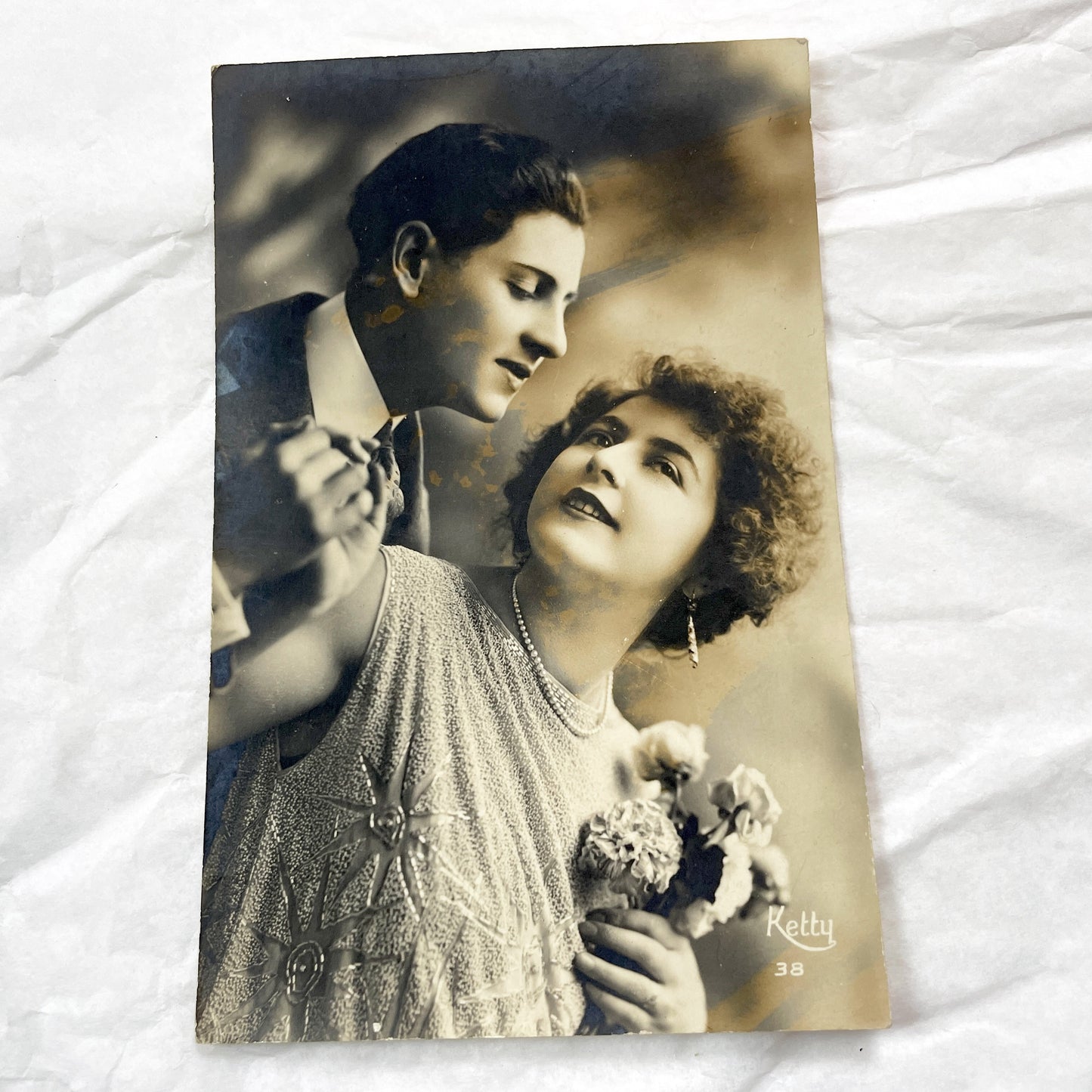 1930s - Vintage Romance Photo - Elegant Couple Portrait - Sepia Tone Original Photograph - Art Deco Era Collectible Ephemera Art