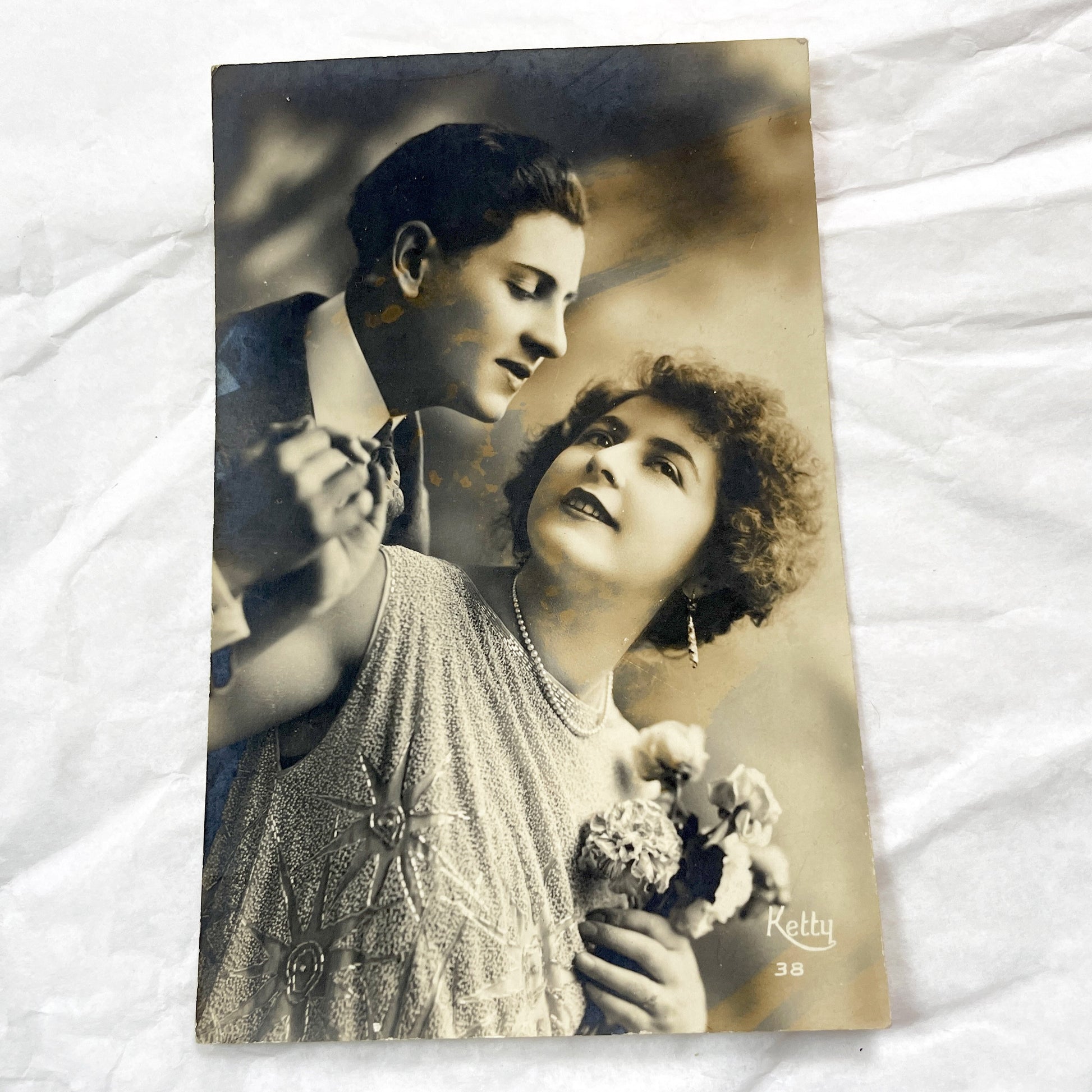 1930s - Vintage Romance Photo - Elegant Couple Portrait - Sepia Tone Original Photograph - Art Deco Era Collectible Ephemera Art