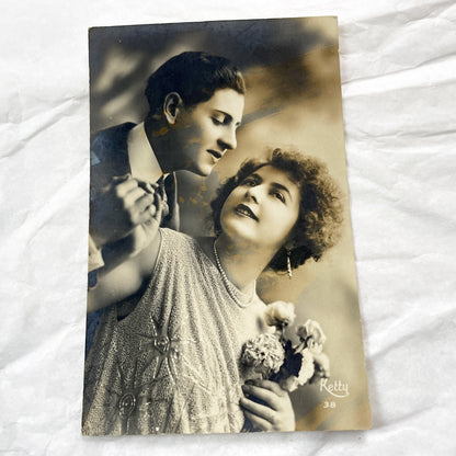 1930s - Vintage Romance Photo - Elegant Couple Portrait - Sepia Tone Original Photograph - Art Deco Era Collectible Ephemera Art