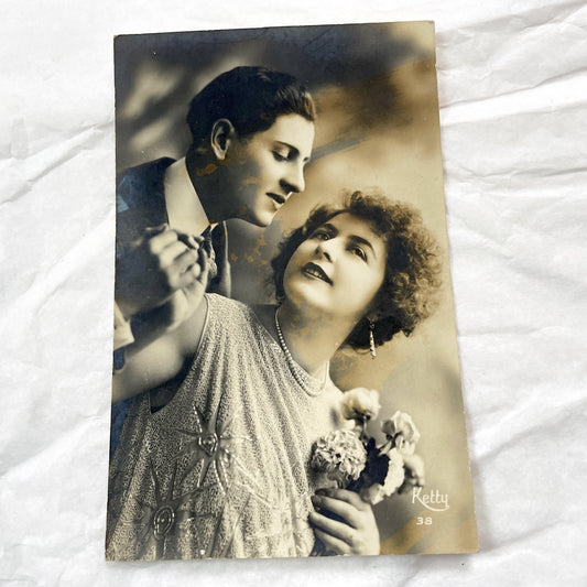 1930s - Vintage Romance Photo - Elegant Couple Portrait - Sepia Tone Original Photograph - Art Deco Era Collectible Ephemera Art