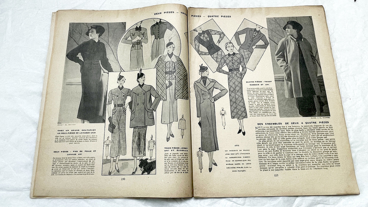 1930s - Vintage French Fashion Magazine Mode Pratique - Tailleurs Manteaux Special Issue - Women's Clothing Patterns - Hachette