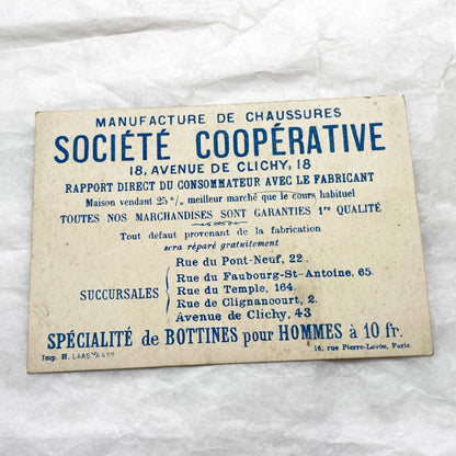 Late 19th - French Advertising Chromo - Sailor Boy Leaving Farm Life for Paris Lyon - Vintage Shoe Manufacture Card - Collectible
