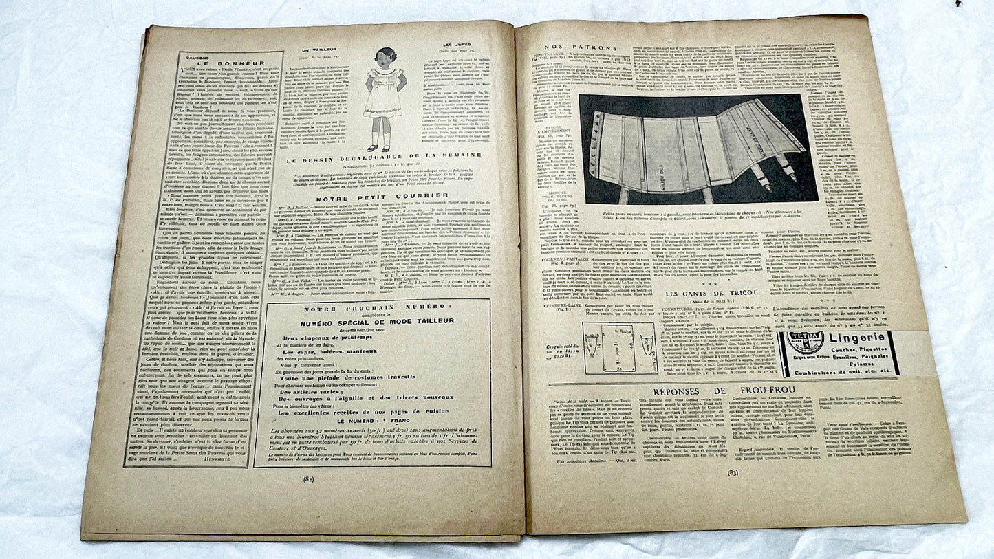 1930s - Vintage French Fashion Magazine Mode Pratique - Tailleurs Manteaux Special Issue - Women's Clothing Patterns - Hachette