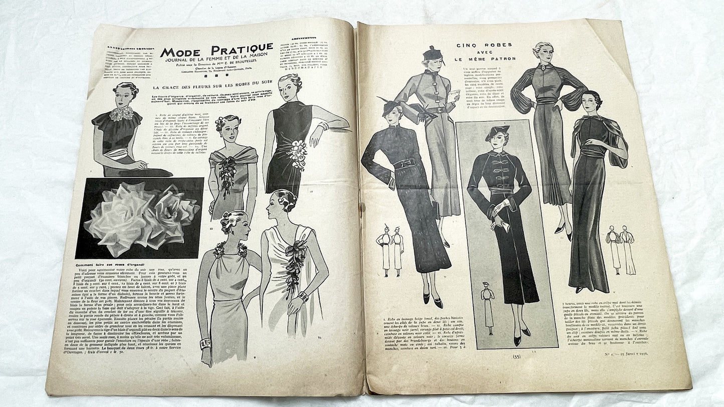 1930s - Mode Pratique French Fashion Magazine - Vintage 1930s - Elegant Dress Patterns - Lifestyle - Retro Ads - Collectible Ephemera