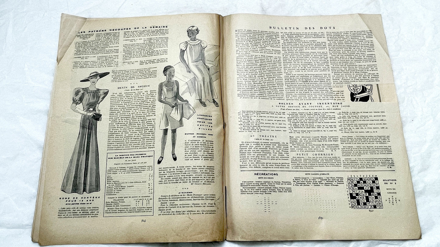 1930s - Mode Pratique French Fashion Magazine - Vintage 1930s - Elegant Dress Patterns - Lifestyle - Retro Ads - Collectible Ephemera