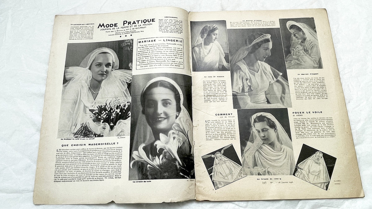 1930s - Vintage French Fashion Magazine - Mode Pratique - Special Bridal & Lingerie Edition - Wedding Dresses - Travel Wardrobe