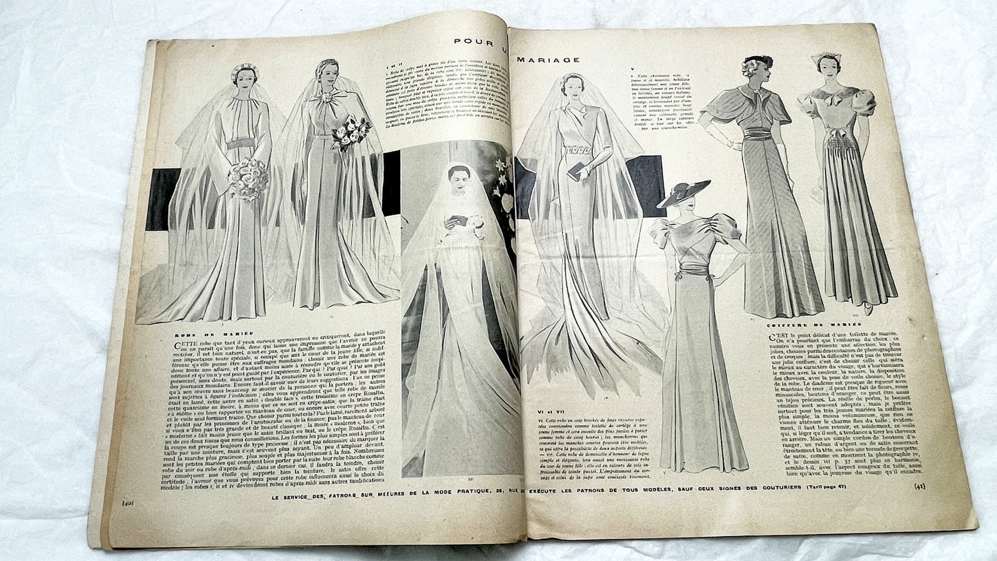 1930s - Vintage French Fashion Magazine - Mode Pratique - Special Bridal & Lingerie Edition - Wedding Dresses - Travel Wardrobe