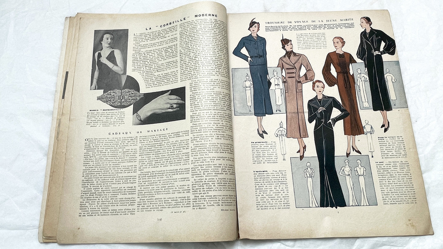 1930s - Vintage French Fashion Magazine - Mode Pratique - Special Bridal & Lingerie Edition - Wedding Dresses - Travel Wardrobe