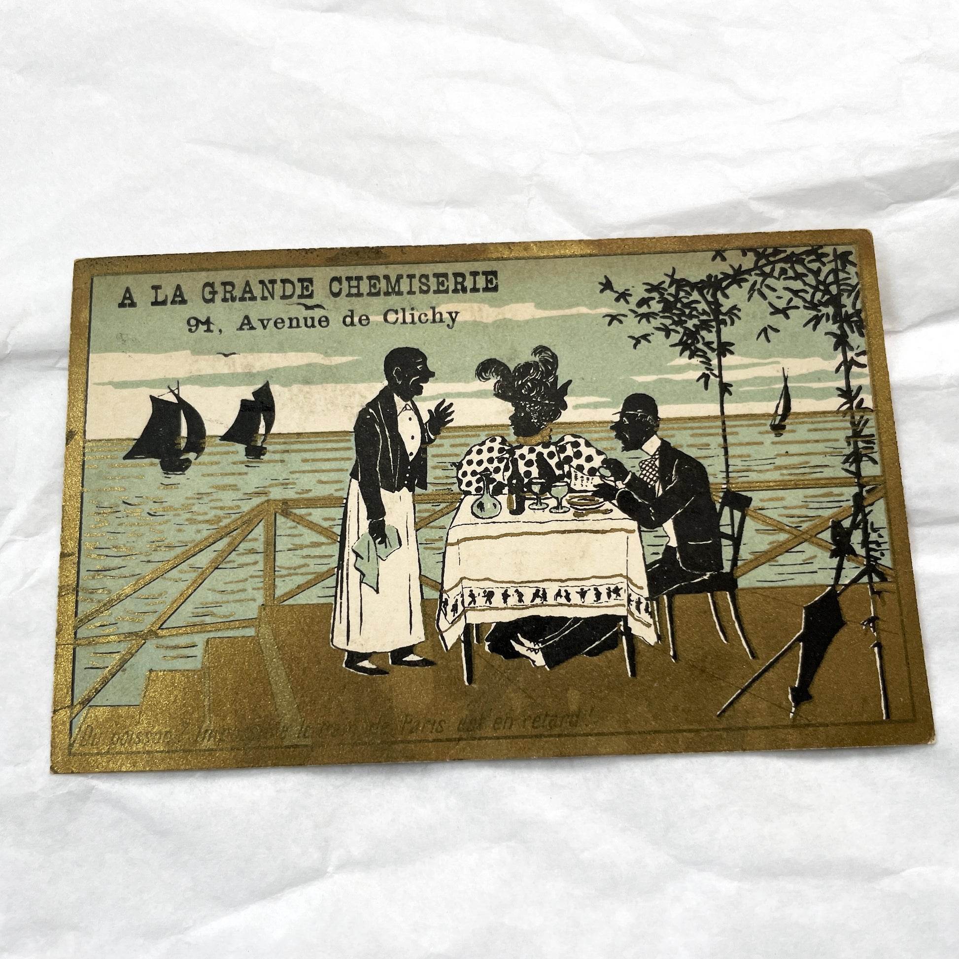 1900s - Two French Advertising Trade Cards - A La Grande Chemiserie - Paris - Vintage Chromo Illustration - Collectible Ephemera