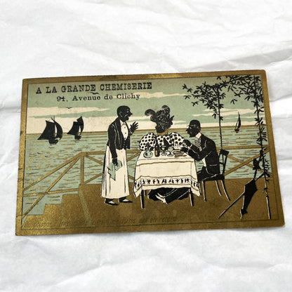 1900s - Two French Advertising Trade Cards - A La Grande Chemiserie - Paris - Vintage Chromo Illustration - Collectible Ephemera