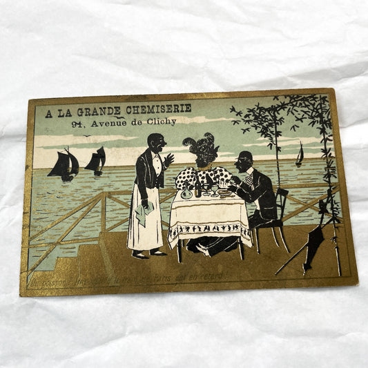 1900s - Two French Advertising Trade Cards - A La Grande Chemiserie - Paris - Vintage Chromo Illustration - Collectible Ephemera