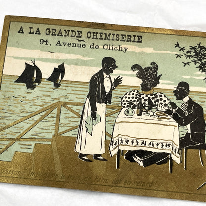 1900s - Two French Advertising Trade Cards - A La Grande Chemiserie - Paris - Vintage Chromo Illustration - Collectible Ephemera