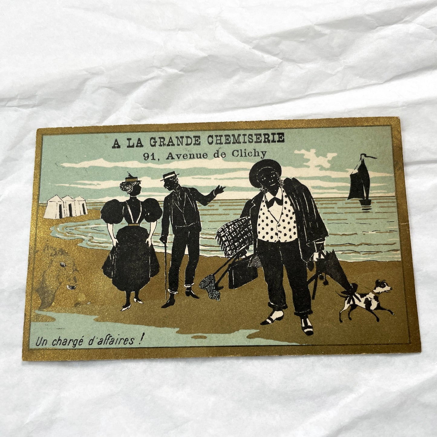 1900s - Two French Advertising Trade Cards - A La Grande Chemiserie - Paris - Vintage Chromo Illustration - Collectible Ephemera