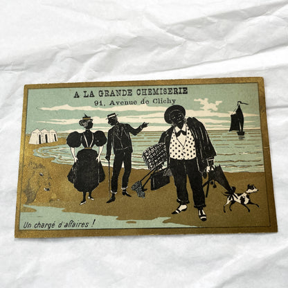 1900s - Two French Advertising Trade Cards - A La Grande Chemiserie - Paris - Vintage Chromo Illustration - Collectible Ephemera