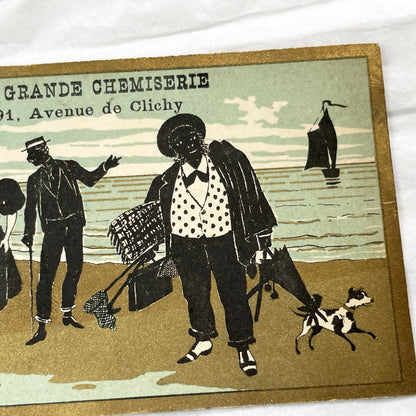 1900s - Two French Advertising Trade Cards - A La Grande Chemiserie - Paris - Vintage Chromo Illustration - Collectible Ephemera